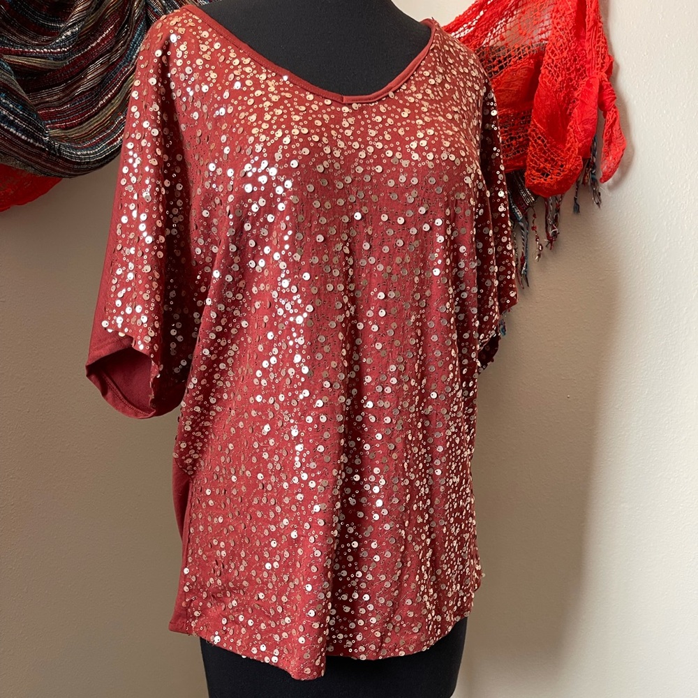 Clay colored sequined top